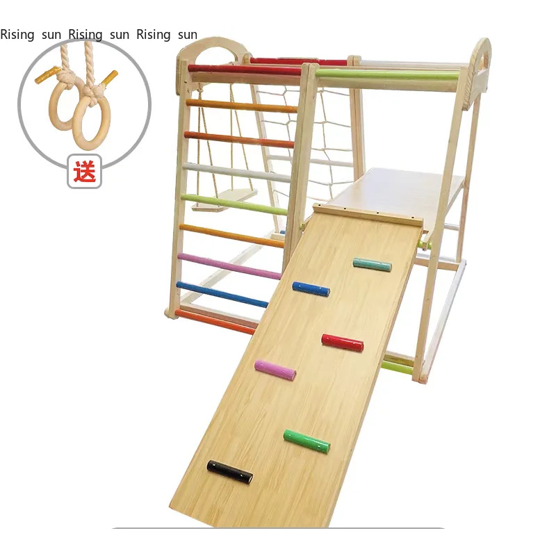 Kids Outdoor Swing Set With Slide - Wooden Climbing Frame Indoor Playground Indoors