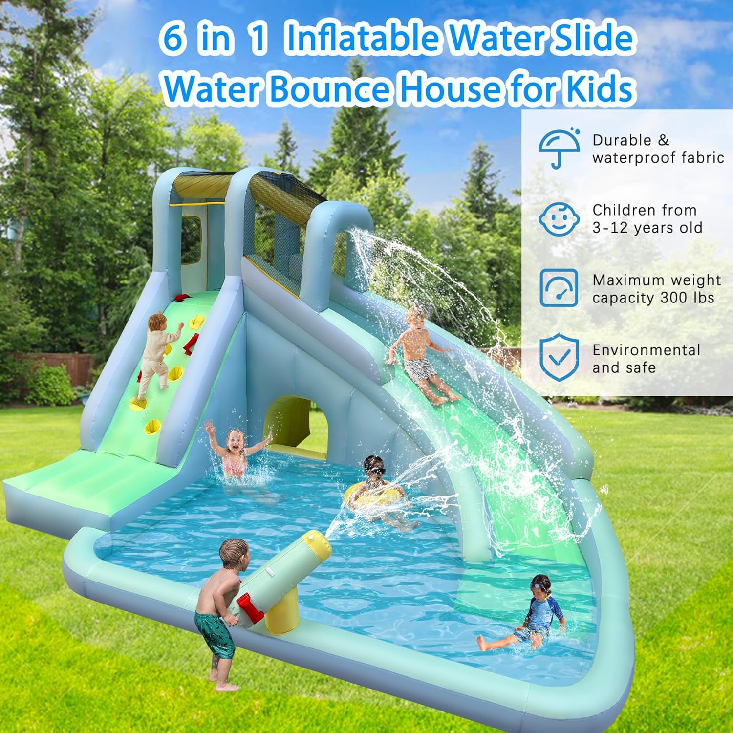 6-in-1 Inflatable Kids Bounce  - Kids Outdoor Water Park ulasan dan harga