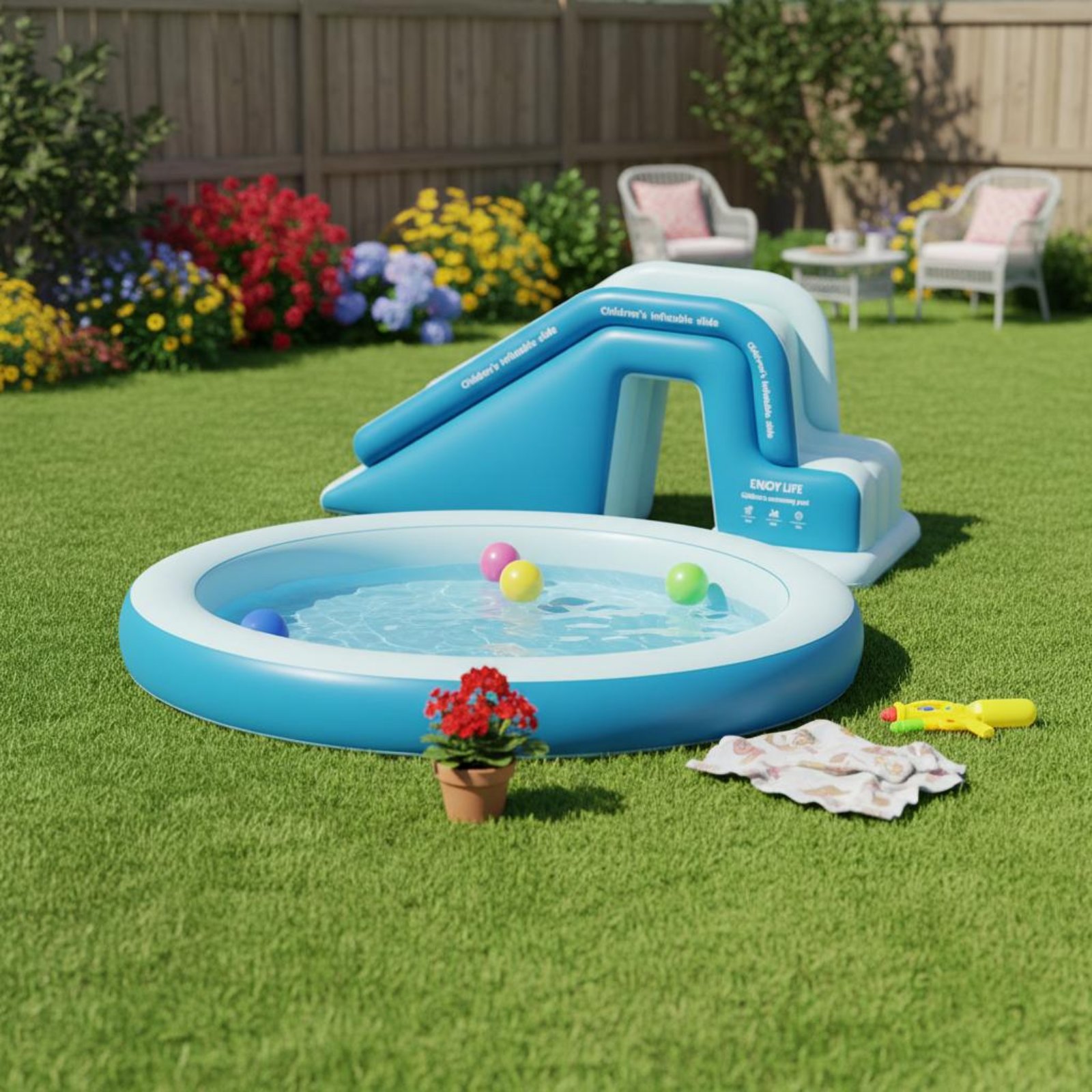 Inflatable Pool Slide Foldable - Kids Outdoor Water Park ulasan dan harga