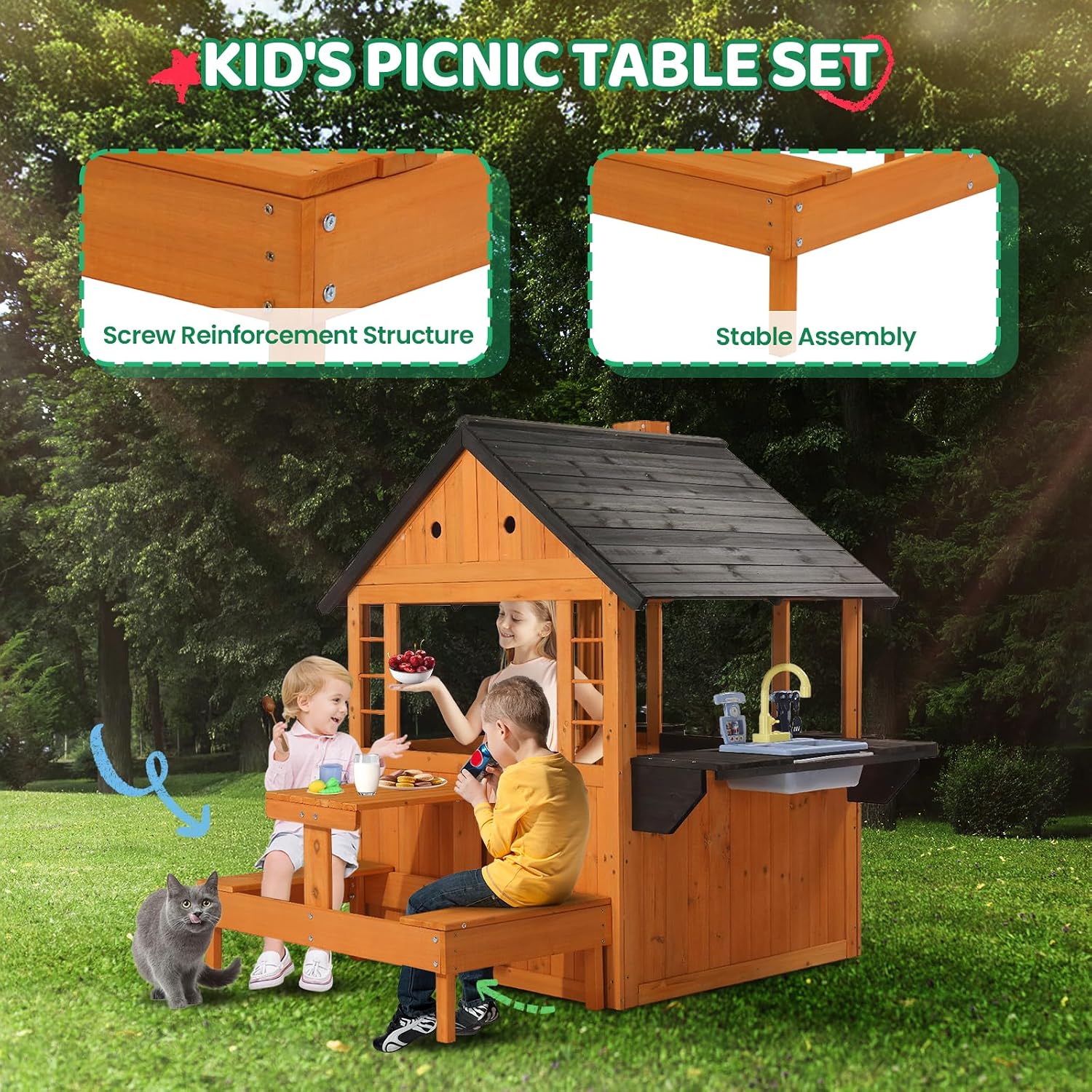 Kids Wooden Playhouse for Outd - Kids Outdoor Sink ulasan dan harga