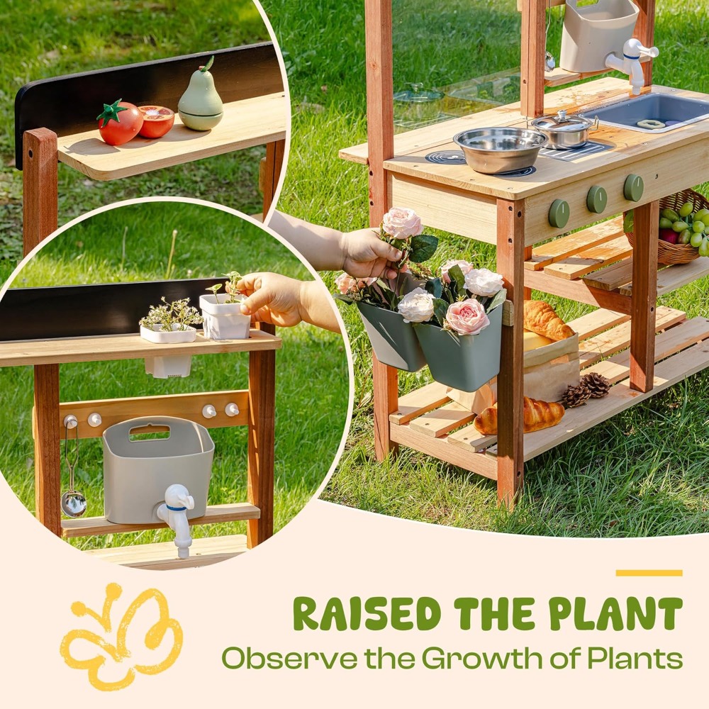 US Shipping Wooden Mud Kitchen - Kids Outdoor Sink ulasan dan harga