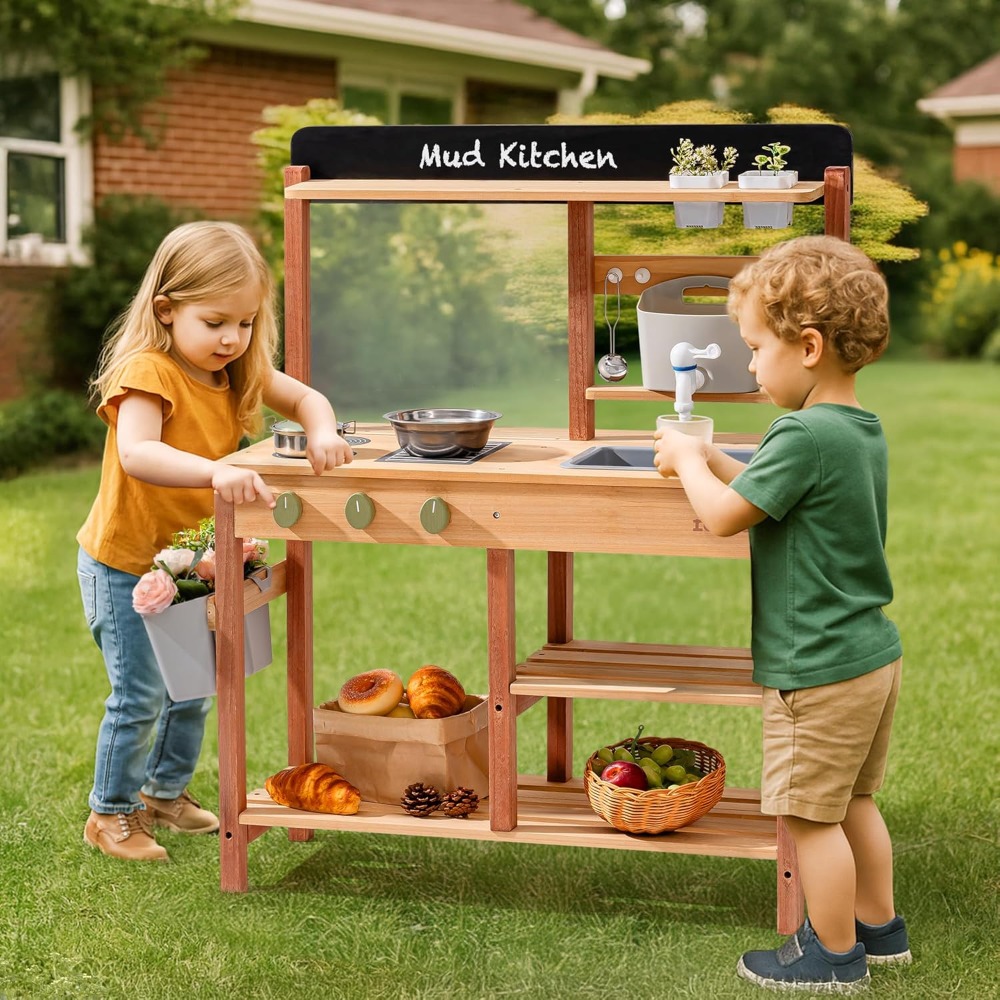 US Shipping Wooden Mud Kitchen - Kids Outdoor Sink ulasan dan harga
