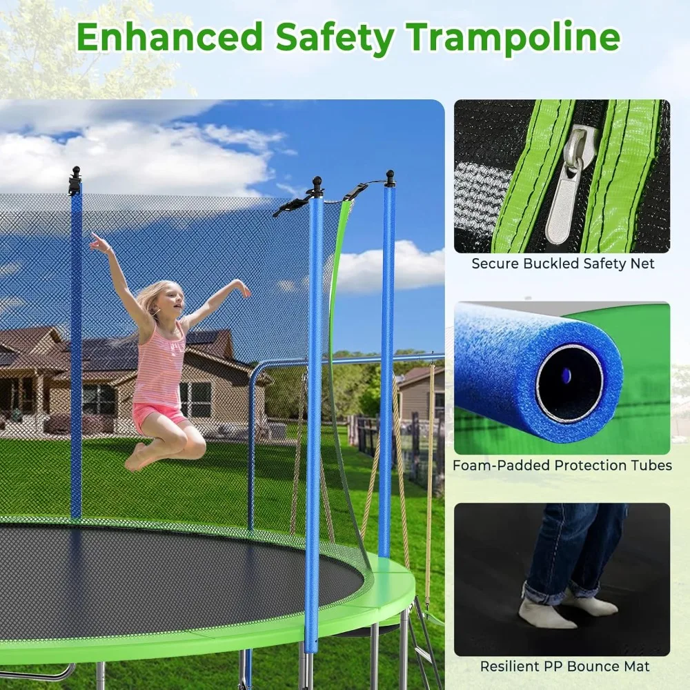 US Shipping 12-14FT Trampoline - Kids Outdoor Swing Set With Slide ulasan dan harga
