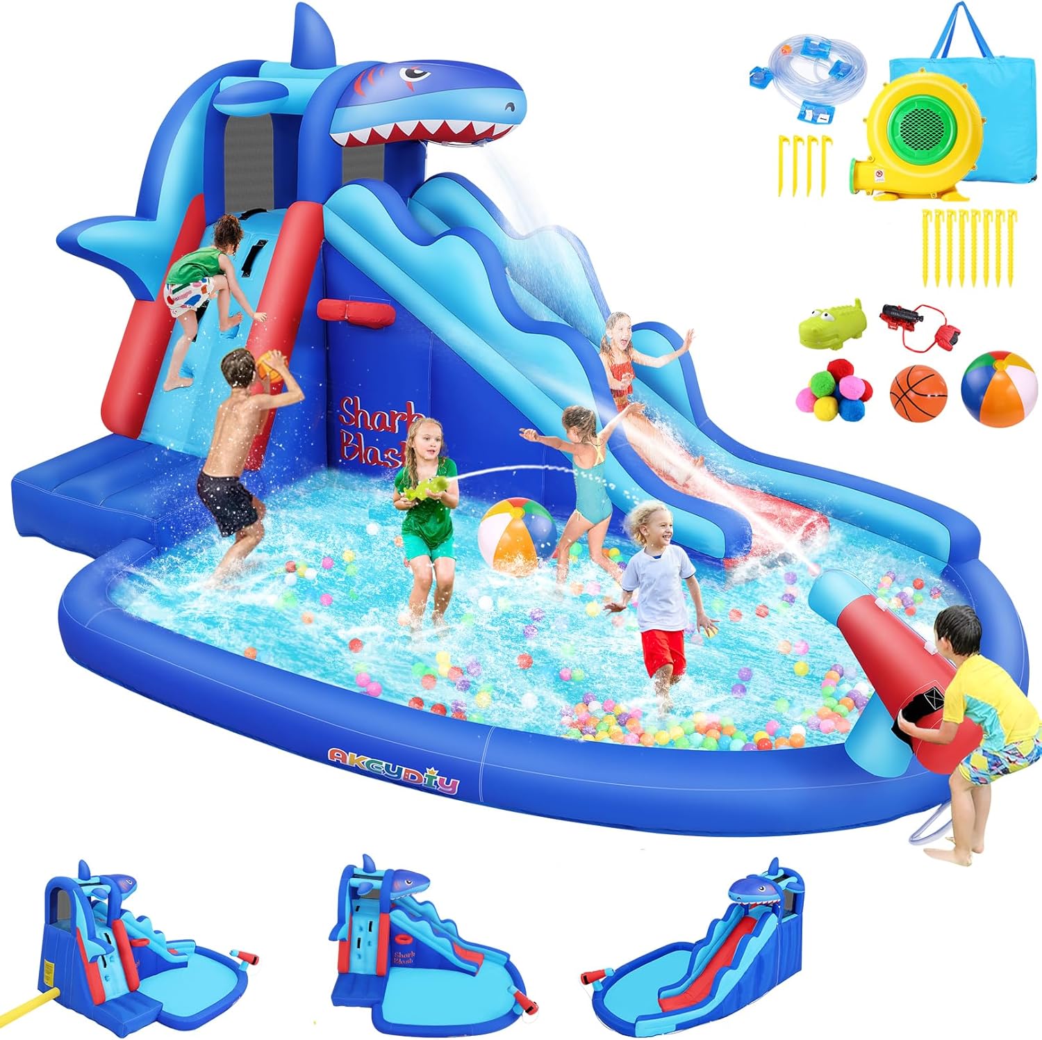 Shark-Themed Inflatable Water  - Kids Outdoor Water Park ulasan dan harga