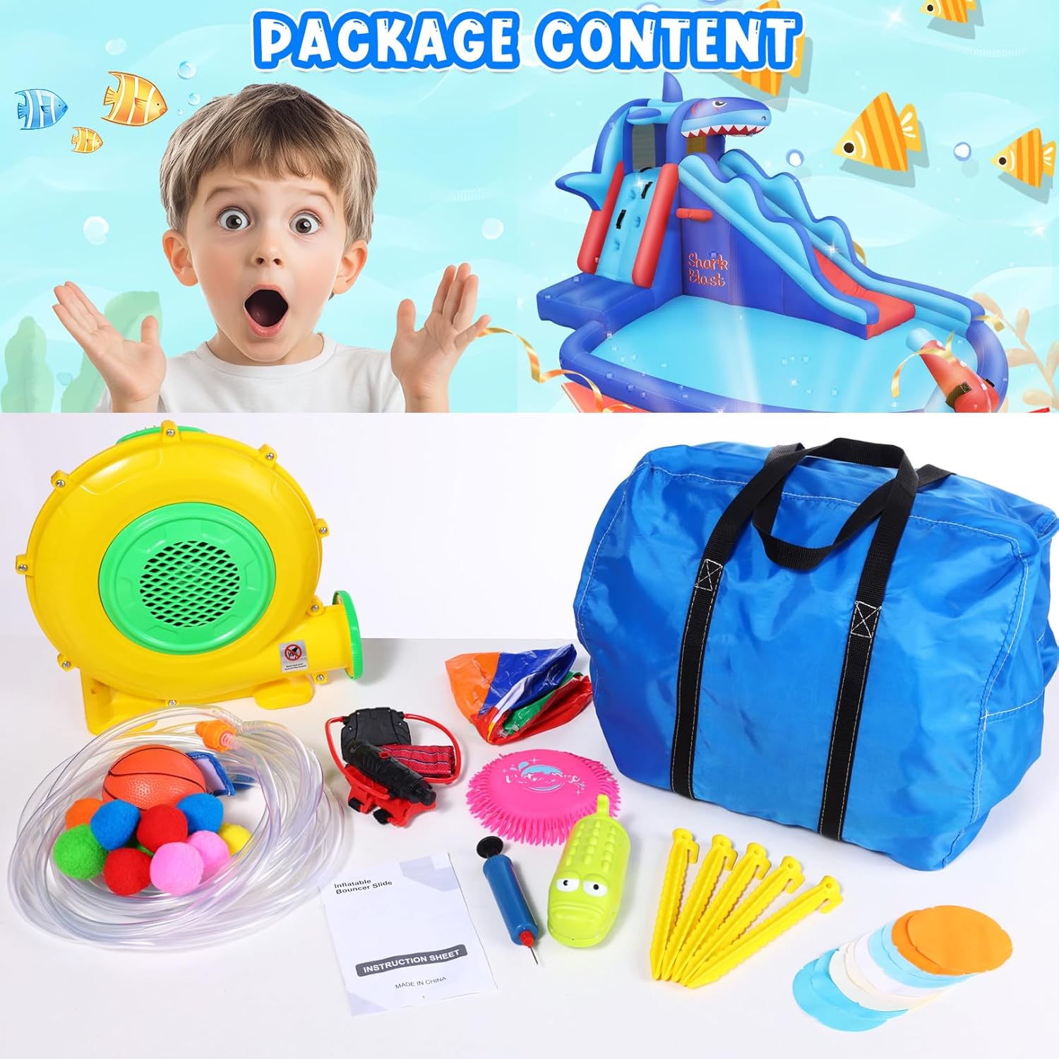 Shark-Themed Inflatable Water  - Kids Outdoor Water Park ulasan dan harga