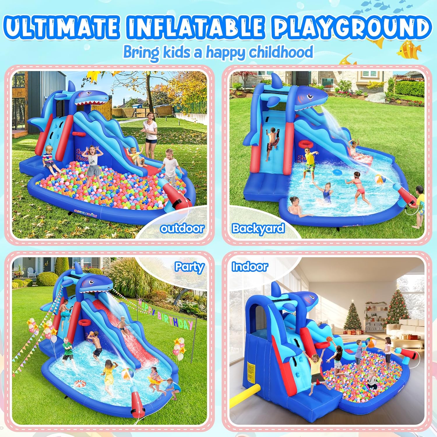 Shark-Themed Inflatable Water  - Kids Outdoor Water Park ulasan dan harga