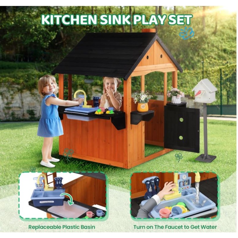Kids Wooden Playhouse for Outd - Kids Outdoor Sink ulasan dan harga