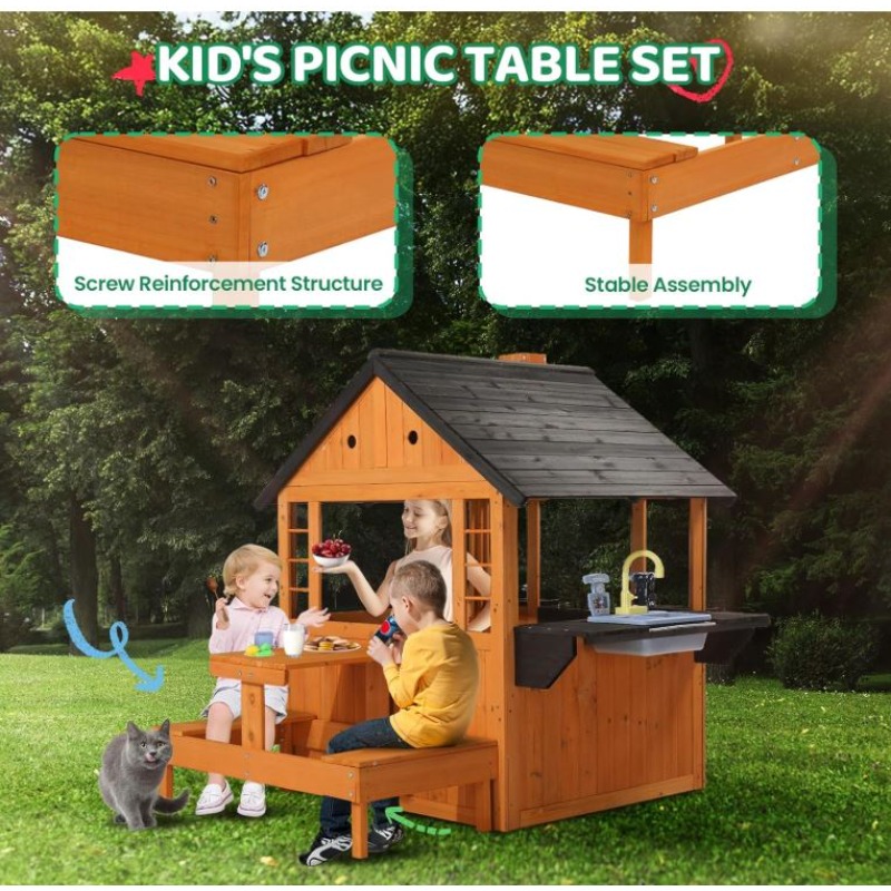 Kids Wooden Playhouse for Outd - Kids Outdoor Sink ulasan dan harga