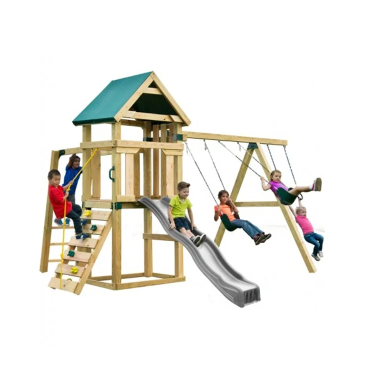 2026 Outdoor Wooden Small Play - Kids Outdoor Swing Set With Slide ulasan dan harga