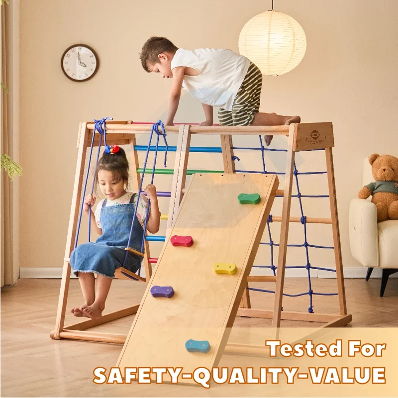 Wooden Climbing Frame Indoor P - Kids Outdoor Swing Set With Slide ulasan dan harga
