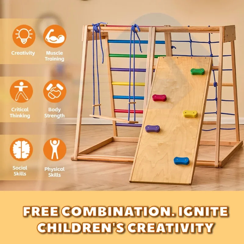 Wooden Climbing Frame Indoor P - Kids Outdoor Swing Set With Slide ulasan dan harga