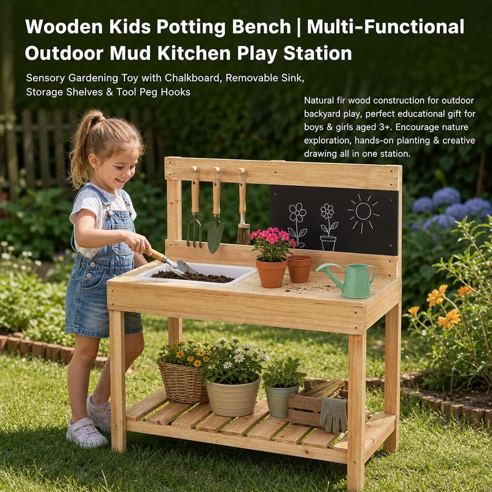 Kids Wooden Potting Bench Mud  - Kids Outdoor Sink ulasan dan harga