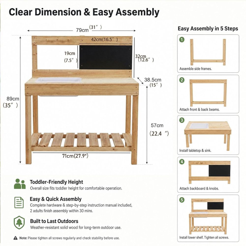 Kids Wooden Potting Bench Mud  - Kids Outdoor Sink ulasan dan harga