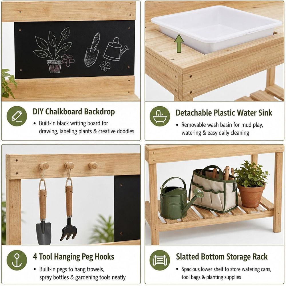 Kids Wooden Potting Bench Mud  - Kids Outdoor Sink ulasan dan harga